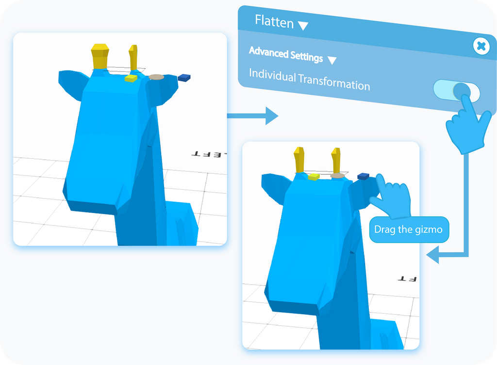 Toggle to enable Individual Transformation setting for the Flatten tool